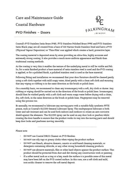 Coastal Ironmongery Care and Maintenance Guide PVD Doors
